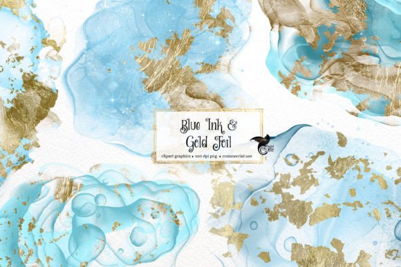 Blue Ink with Gold Foil Overlays