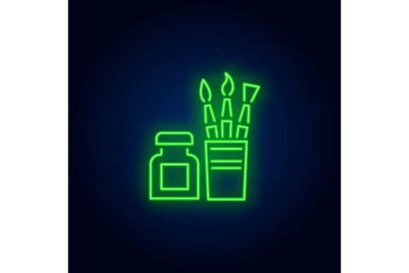 Brushes Set and Bottle Neon Sign: Painting Art Supplies in a Modern Light